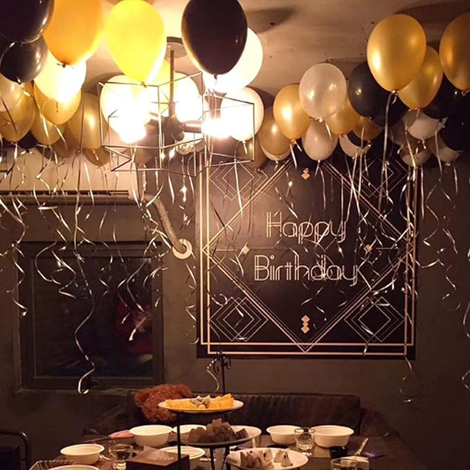 72 Pack Black Gold Confetti Balloons Kit, 12 Inch Black Gold White Balloons and Gold Confetti Balloons with Balloon Ribbons for Graduation Birthday Wedding Baby Shower Party Decorations