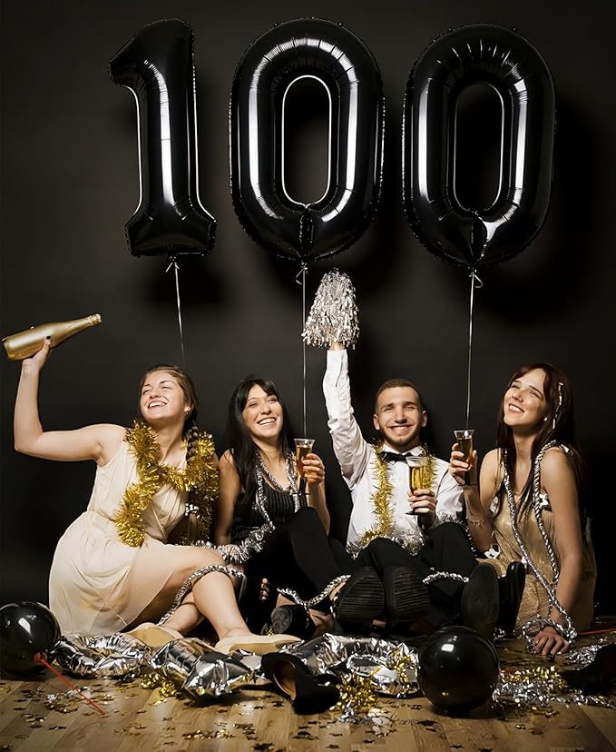 40 inch Number Balloon 0-9 Black Large Number 100 Balloons,Digital Balloons for Birthday Party Celebration Decorations Supplies, Helium Foil Number Balloons for Wedding Anniversary