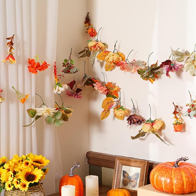 Suncalla 2 Pcs 6.6 ft Artificial Flower Garland Spring Wildflower Vines Backdrop Floral Hanging Ceiling Garland for Tea Birthday Wedding Bridal Shower Baby Shower Backdrop Wall Decor(Bright Color)