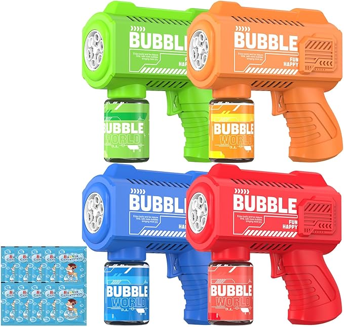 Panacare 4 Pack Bubble Gun 6 Holes with LED Night Light 10000+Rich Bubbles Automatic Bubble Gun Blower for Kids, Summer Outdoor/Indoor/Party/Birthday/Wedding Best Gifts for Kids