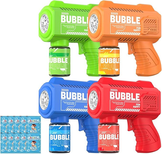 Panacare 4 Pack Bubble Gun 6 Holes with LED Night Light 10000+Rich Bubbles Automatic Bubble Gun Blower for Kids, Summer Outdoor/Indoor/Party/Birthday/Wedding Best Gifts for Kids