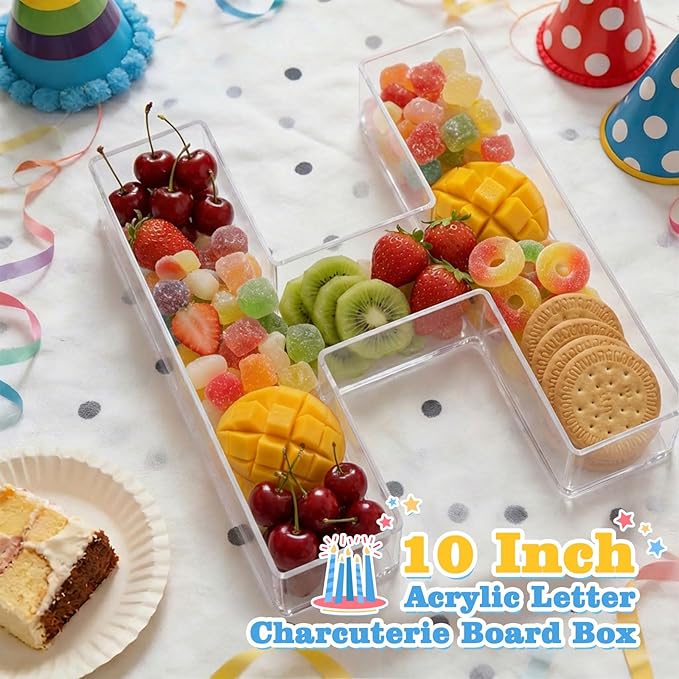 Ledido 10’’ Acrylic Letter Charcuterie Board Box, Reusable Fillable Serving Tray for Candy Cake Fruit Snack, Easy-Clean Acrylic Charcuterie Tray for Birthday Anniversary Party Decorations, Letter H