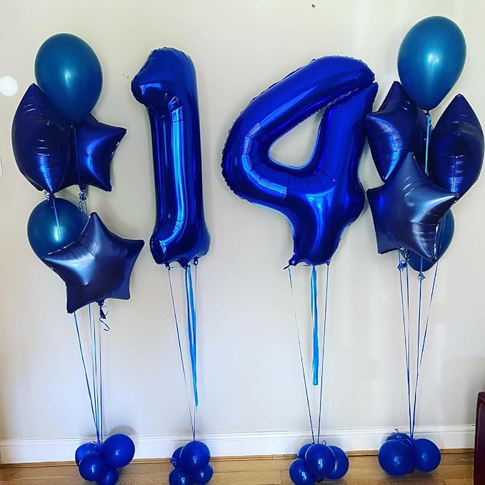 40 Inch Navy Blue 14 Number Balloons Giant Jumbo Huge 14 or 41 Foil Mylar Helium Number Digital Balloons Dark Blue Birthday Mylar Digital Balloons 14th Birthday Anniversary Events Party Decorations