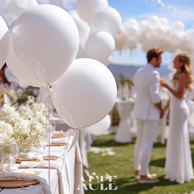 AULE White Latex Balloons 50 Pcs 12 Inch Helium Balloons Happy Birthday Graduation Baby Shower Party Decorations