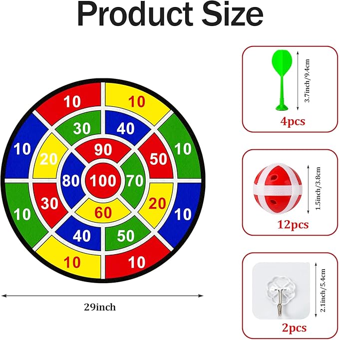 Large Dart Board Toys for Kids - 29'' Sticky Board with 12 Sticky Balls 4 Darts Indoor Outdoor Party Games Toys Easter Basket Stuffers Birthday Gifts for 3 4 5 6 7 8 9 10 11 12 Years Old Boys Girls