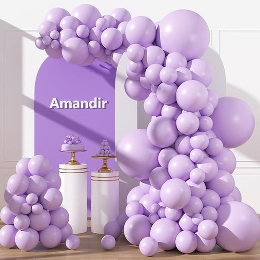 Amandir 153pcs Lavender Balloons Arch Garland Kit Different Sizes 18 12 10 5 Inch Latex Lilac Light Pastel Purple Balloon Fairy Birthday Wedding Princess Gender Reveal Bachelorette Party Decorations