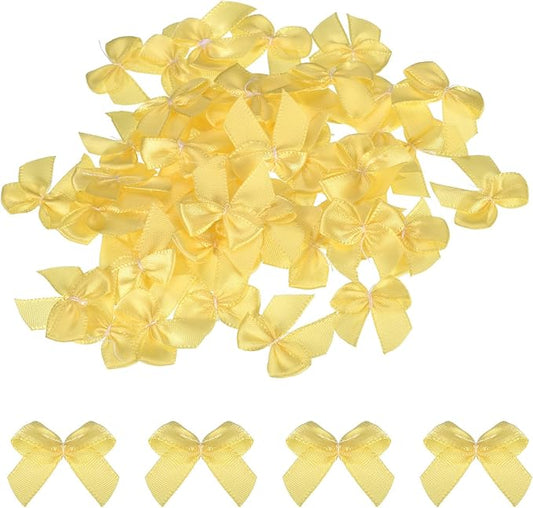 MECCANIXITY 50Pcs Mini Ribbon Bow 1" Mini Fabric Satin Ribbon Flower Bows for Craft DIY Sewing Wedding Birthday Party Yellow