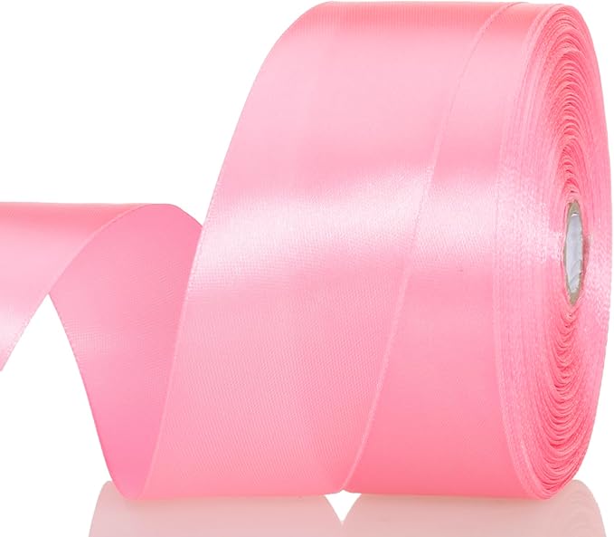 YASEO 1 1/2 Inch Flamingo Pink Solid Satin Ribbon, 50 Yards Craft Fabric Ribbon for Gift Wrapping Floral Bouquets Wedding Party Decoration