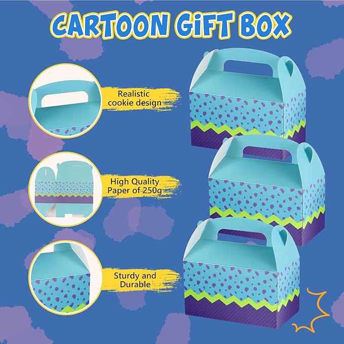 Marspark 24 Pack Monster Themed Cartoon Birthday Party Supplies, Paper Gift Boxes, Cartoon Candy Treat Boxes for Birthday Party Decorations(Purple Pattern)