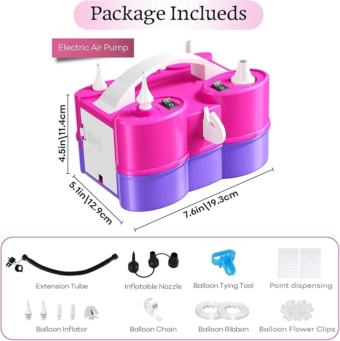 Electric Balloon Pump,Electric Air Pump for Inflatables,Portable Dual Nozzle Pump with Tying Tool,Balloon Blower Machine,Balloon Inflator for Birthday Party Decorations