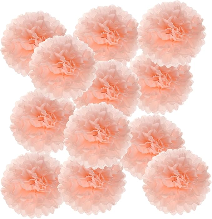 PATIKIL 14inch Tissue Paper Pom Poms, 12PCS Pom Poms Paper Flowers Ball Tissue Paper Flowers for Wedding Bridal Shower Birthday Bachelorette Party Backdrop Decoration, Light Orange