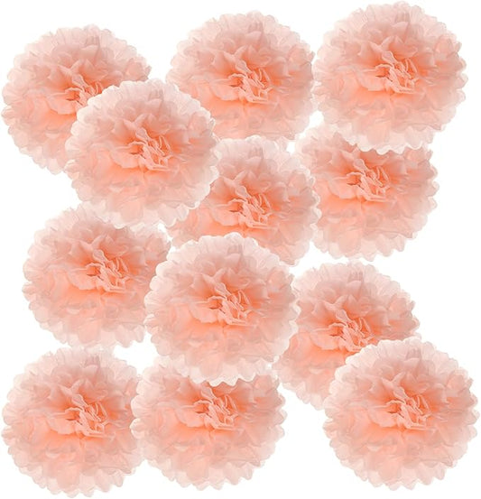 PATIKIL 4inch Tissue Paper Pom Poms, 12PCS Pom Poms Paper Flowers Ball Tissue Paper Flowers for Wedding Bridal Shower Birthday Bachelorette Party Backdrop Decoration, Light Orange