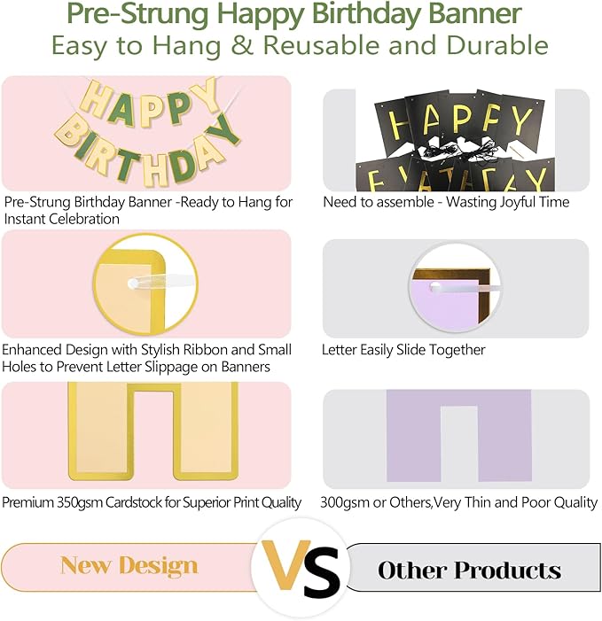 Happy Birthday Banner - 9ft Pre-Strung Happy Birthday Sign for Women, Men, Girls, Boys - No DIY Birthday Decorations & Party Supplies(Brown Green)