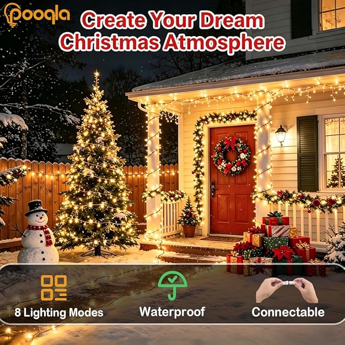 200 LED String Lights Indoor Outdoor, 66 ft Warm White Christmas Lights Plug in, Connectable 8 Modes Waterproof Clear Wire Twinkle Fairy Lights for Bedroom Party Classroom Decor