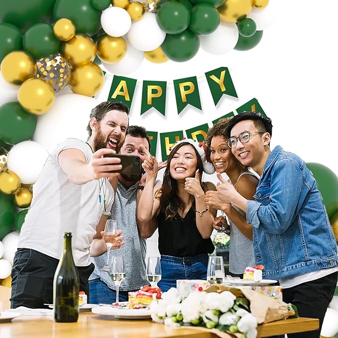 Dark Green White Gold Balloon Garland Arch Kit - Dark Green White Balloons Emerald Green Gold Balloons for Forest Baby Shower Birthday Anniversary Wedding Graduation Party Decorations