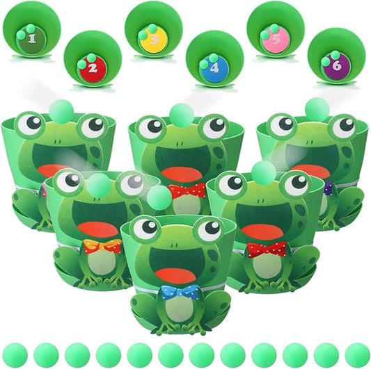 Frog Toss Ball Game Frog Birthday Decorations with 6 Plastic Flower Pots 6 Frogs Decor 12 Balls Toss Play Set for Green Frogs Party Decorations Favors Supplies Indoor Outdoor