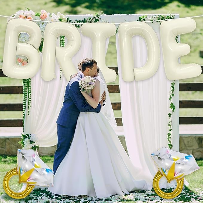 40 Inch BRIDE and Diamond Ring Balloon for Bachelorette Bridal Shower, Large Bride Mylar Foil Letter Balloon Engagement Wedding Photo Booth Decor Party Favors