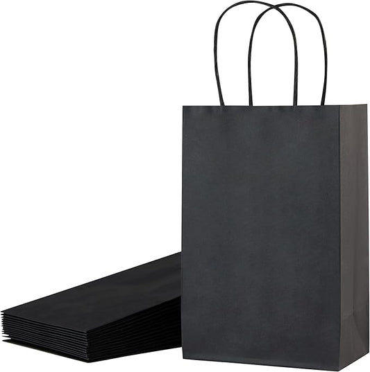 SUNCOLOR 12-Pack Small Black Gift Bags with Handles, 8 Inch Paper Goodie Bags for Party Favors, Birthdays, Weddings, Halloween