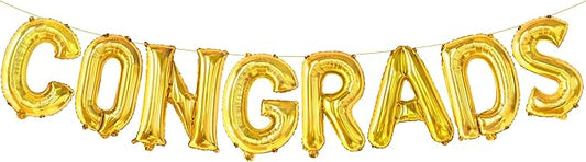 Graduation Decorations 2026 | Gold Congrats Balloons - 16 Inch | Foil Gold Congrats Balloons for 2026 Graduation Decorations | Graduation Balloons Banner | Congratulations Banner - KatchOn