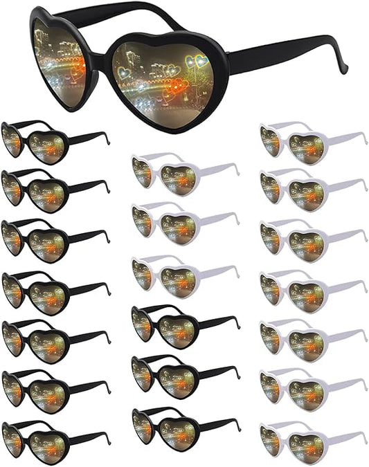 20 Pairs Heart Sunglasses for Women Men Heart Effect Diffraction Glasses Oversized Cute Eyewear Rave Party Bulk