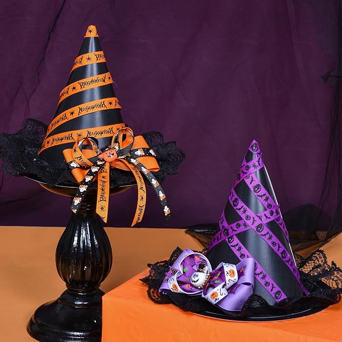 Ribest Halloween Ribbon Grosgrain 3/8 Inch Thin Ribbons for Crafts Gift Wrapping Decor 12 Rolls Total 60 Yards