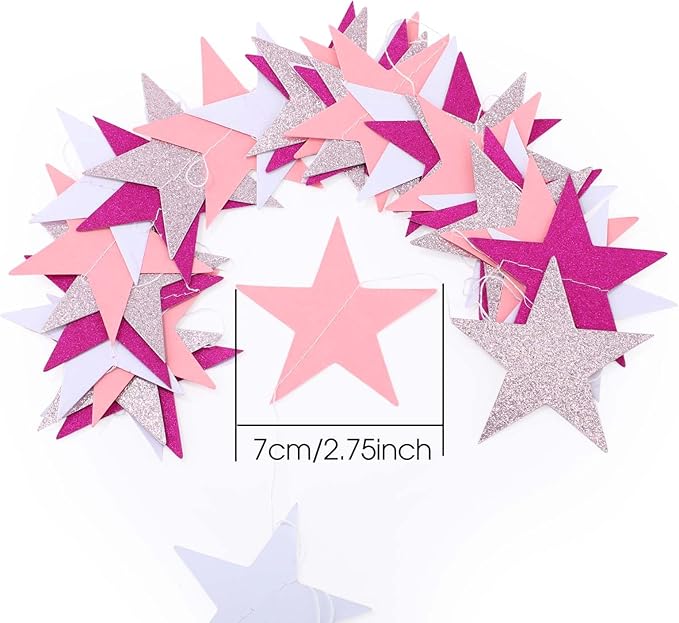 Patelai Glitter Star Garland Banner 2026 Graduation Decor 130 Feet Star Hanging Banner Twinkle Backdrop for Party Birthday Classroom Wedding Supplies(Pink,Rose Red,White)