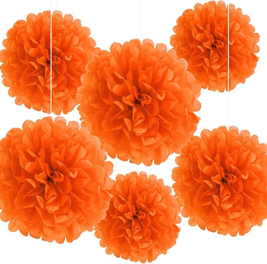 Binpeng Paper Pom Poms Hanging Paper Flower Ball Wedding Party Celebrations Decorations Outdoor Decoration Flowers Craft for Party Birthday Party (BIN-Orange 6pk)