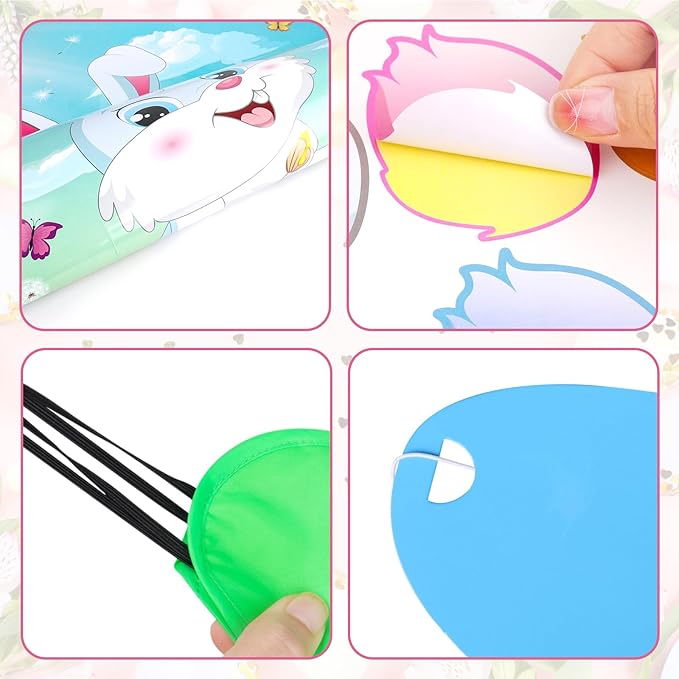 Pin The Tail on The Bunny Game with 36 Pcs Tails, Large Easter Bunny Party Games Poster for Kids Easter Party Supplies, Carnival Birthday Party Decoration