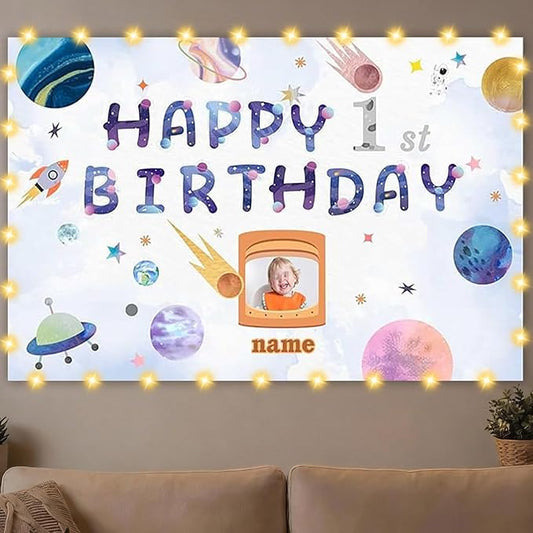 Dicodes Custom Space Theme Birthday Decoration Banner - Personalized with Your Photo and Name