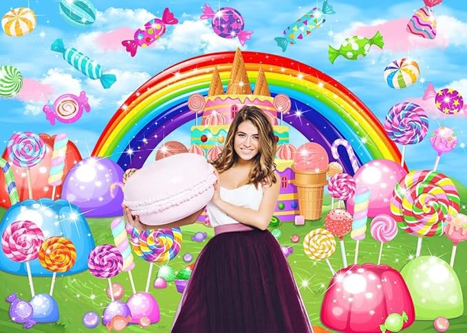 Mocsicka Sweet Candyland Backdrop Lollipop Sweetest Candy Theme Birthday Party Decoration for Girl Candy Ice Cream Castle Rainbow Party Banner Sweetest Day Wall Decorations(72''x48'')