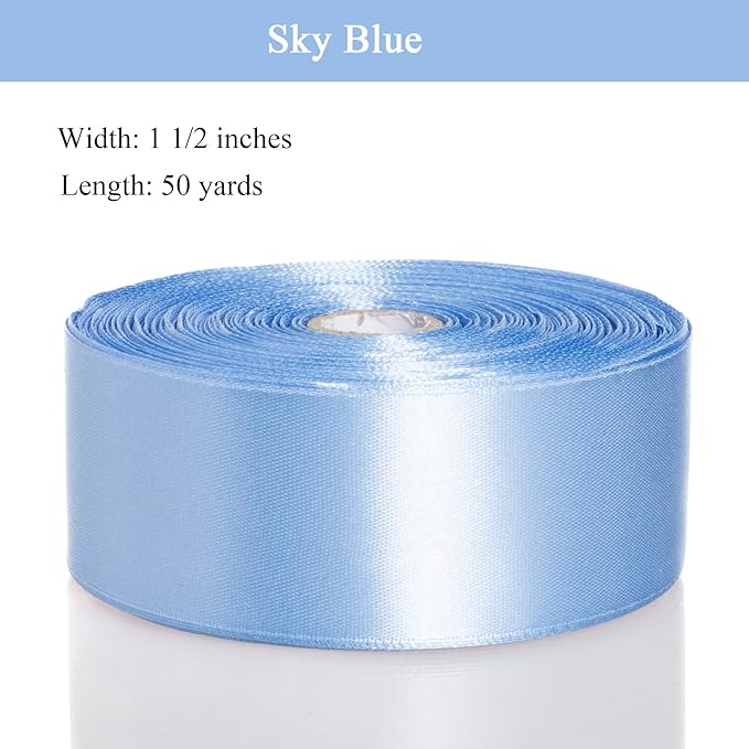 YASEO 1 1/2 Inch Sky Blue Solid Satin Ribbon, 50 Yards Craft Fabric Ribbon for Gift Wrapping Floral Bouquets Wedding Party Decoration