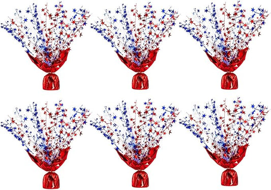 6 Pack Metallic Foil Spray Centerpiece Stars for Wedding, Birthday, Anniversary, Christmas Table Decor, Holiday Festival Baby Shower Graduation Mantle Party Decorations (Red&Blue&Lridescent)