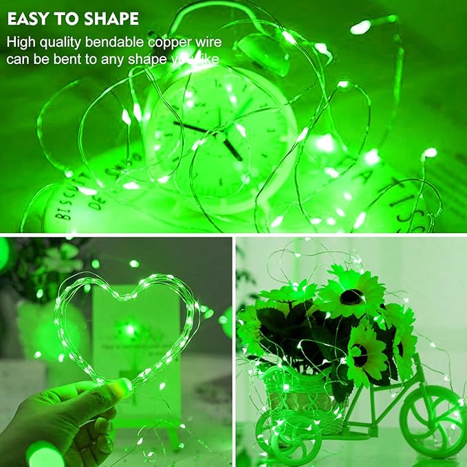 pozzolanas 12 Pack Green Fairy Lights Battery Operated 3 Modes 7FT 20 LED Waterproof String Lights Twinkle Silver Wire for Mason Jars Wedding Christmas Halloween Party Decor (12, Green)
