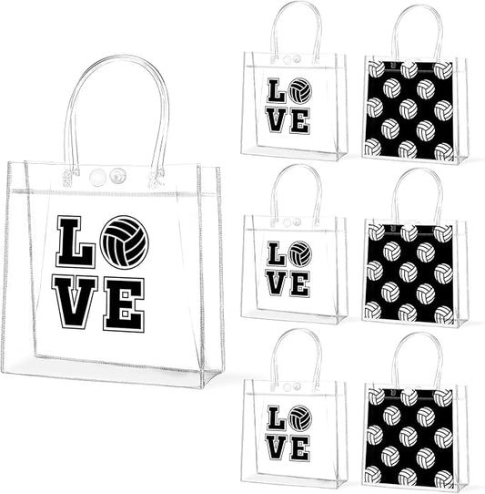 Lonfliness 24Pcs Volleyball Clear PVC Gift Bags With Handles Bulk Sport Theme Goodie Treat Candy Bags Team Present Wrap Bags for Boys Birthday Party Favor Baby Shower Decorations Supplies 8 x 8 x 3in