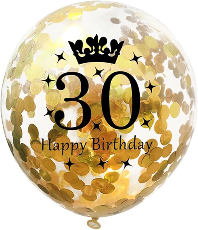SHUNTAI 30th birthday balloons for Him Her Gold and Black 30th Birthday Decorations Latex Gold Confetti Balloon 30 Years Old Anniversary Theme Happy Birthday Party Supplies 15 Pack 12 inch