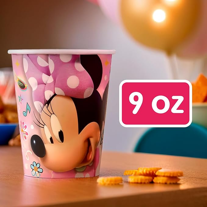 Multicolor Paper Disney Iconic Minnie Mouse Cups (9oz) 8 Count - Perfect for Birthdays & Celebrations, Stand Out & Delight Your Guests