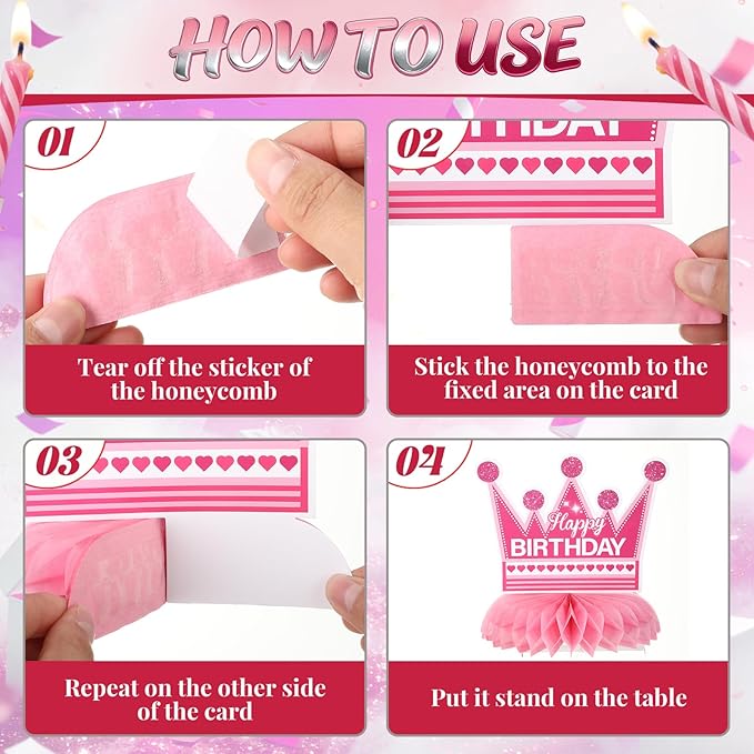 12Pcs Hot Pink Birthday Decorations Honeycomb Centerpieces for Women Girls, Hot Pink Happy Birthday Table Centerpieces for Kids Teens Adults Birthday Party Table Topper Sign Decor Supplies