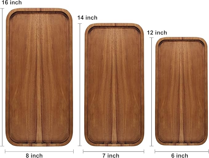 2 Pcs Rectangular Serving Platters for Food Dish Party Wooden Charcuterie Boards 14" x 7" Acacia Wood Trays for Kitchen Counter Decor Rectangle Dessert Plates Cheese Board Snack Appetizer Platter