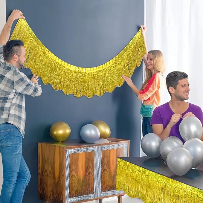 LOLStar 6 Pack Gold Foil Fringe Garland Party Decorations, 59Ft Tinsel Streamers Shiny Gold Wall Hanging Tinsel Fringe Banners for Wedding Birthday Anniversary Christmas New Year Party Decor