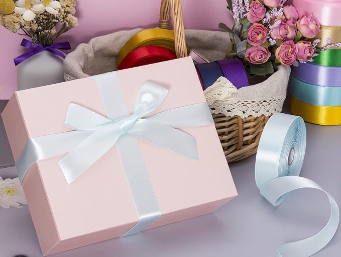 YASEO 1 Inch Light Blue Solid Satin Ribbon, 50 Yards Craft Fabric Ribbon for Gift Wrapping Floral Bouquets Wedding Party Decoration