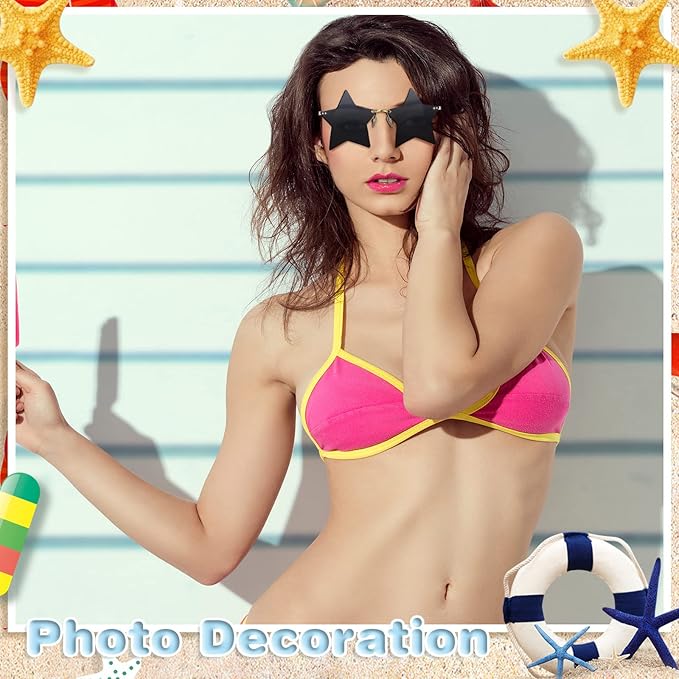 Konohan 6 Pairs Rimless Star Shape Sunglasses Disco Glasses Pentagram Sun Glasses for Women Men Bar Party Supplies Eyewear