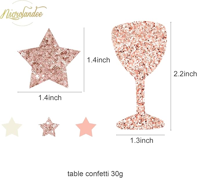 NICROLANDEE Rose Gold Party Decorations -12PCS Elegant Party Supplies Tissue Pom Poms Paper Lantern Glitter Confetti 30G for Valentines Wedding Bridal Shower Birthday Bachelorette Party Decorations