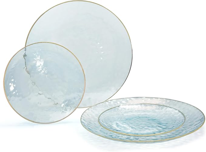 " OCCASIONS " 240 Plates Pack,(120 Guests) Heavyweight Premium Disposable Plastic Plates Set -120 x 10'' Dinner + 120 x 7'' Salad / Dessert (Coastal Clear & Gold)