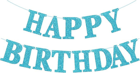 Glitter Happy Birthday Banner Sign Birthday Garland Wall Door Banners Flag for Women Men Boys Girls Party Backdrop Hanging Decorations Personalized Name Banners, Large Letters Blue
