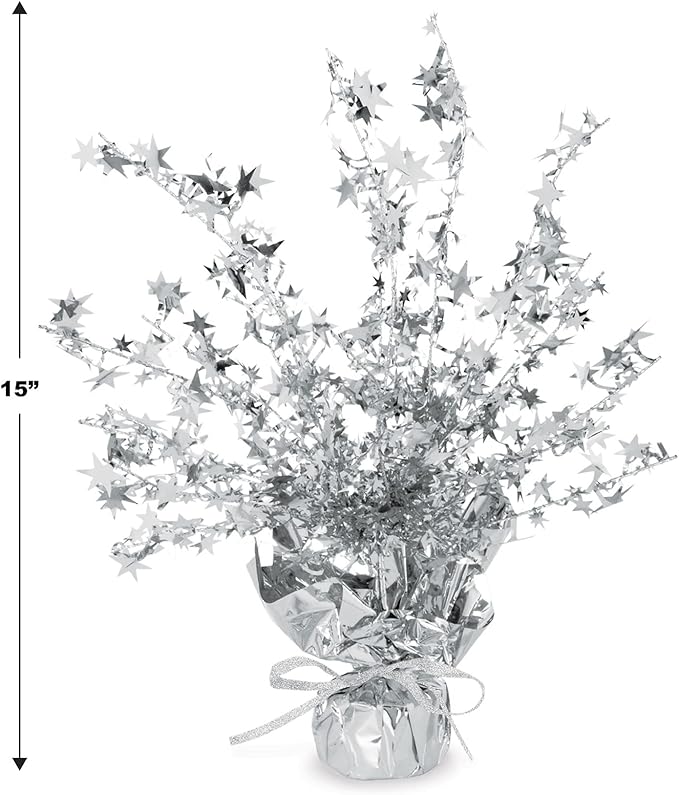 Beistle Star Gleam ‘N Burst Centerpiece, Silver Metallic Table Display for Weddings, New Year’s Celebrations, Birthday Parties, and Elegant Themed Events, 15”