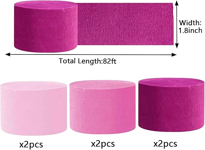 We Moment Pink Crepe Paper Streamers Party Streamer 1.8 Inch Widening 6 Rolls,Party Streamer 82 feet per roll for Birthday Wedding Pink Party Decorations