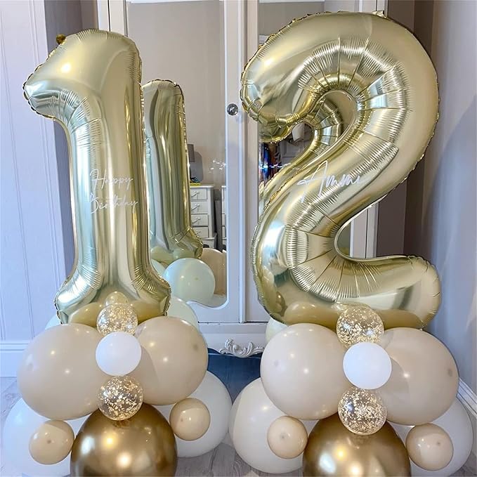Champagne Gold Number 1 Balloons, 40 In Large Light Gold Number 1 Foil Helium Balloons for Girls Women, Self Inflating Number Balloons 0-9 for Men Boys 1st 10th Birthday Anniversary Party Decoration