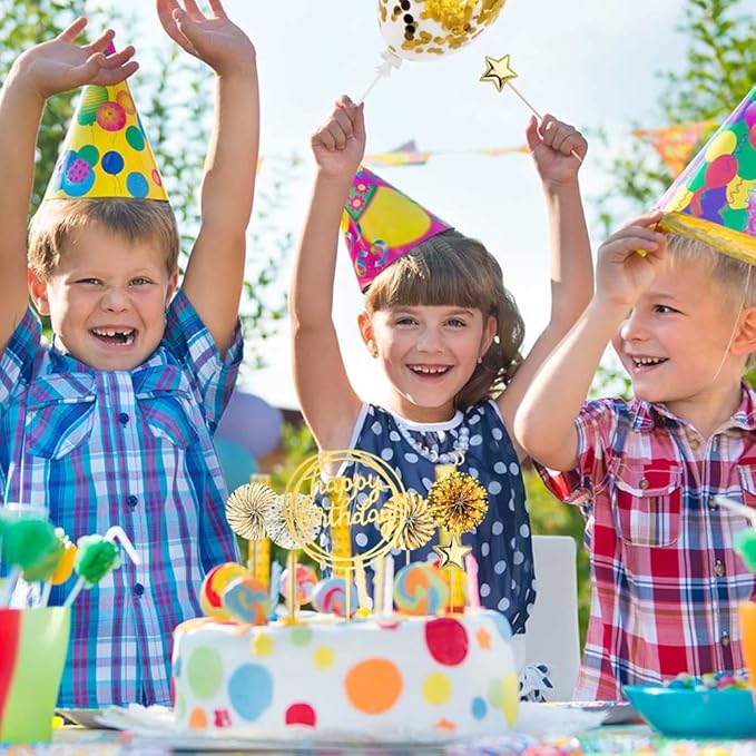 Cake Topper Decoration Set Acrylic Glitter Happy Birthday Cake Topper with Confetti Balloon Paper Fans Stars Firework Cupcake Toppers for Gold Theme Decor Girl Women Birthday Party Supplies (Gold)