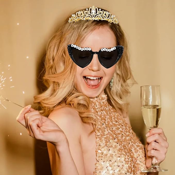KICOSY 3PCS Birthday Baddie Sash, Crystal Crown and Sunglasses Funny Baddie Outfits Birthday Party Accessories