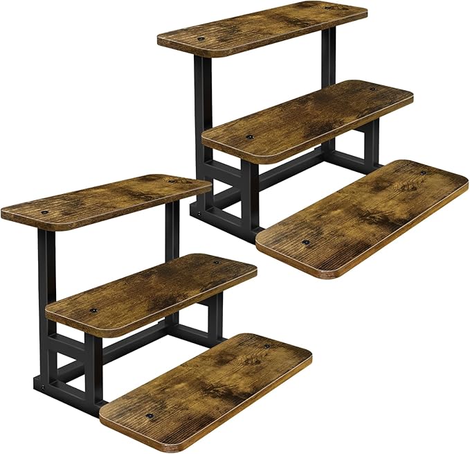Lilybud--lily 3 Tier Cupcake Stand, Wooden Risers Display Stands Stepped Dessert Table Display Set with Metal Frame Tiered Tray Stand Serving Trays for Party Farmers Market Display 2 Pack